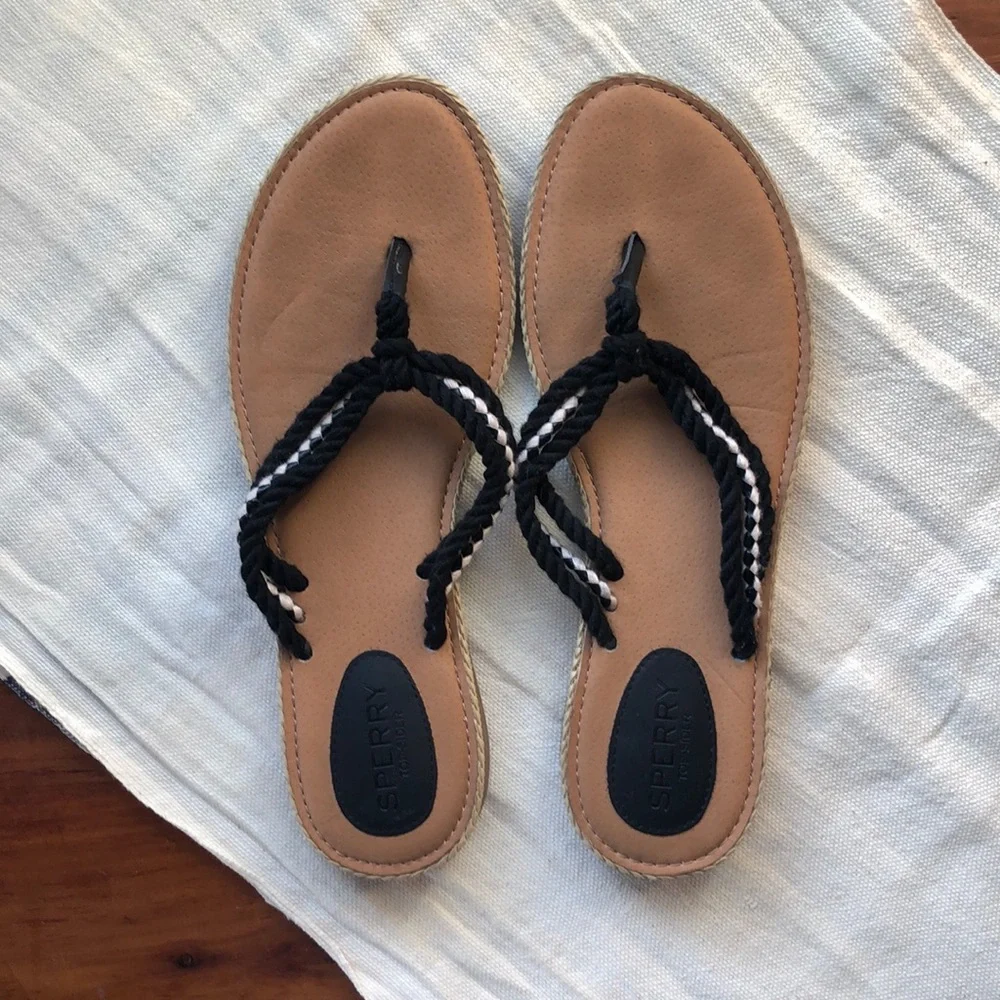 SPERRY Anchor Coy Black Thong Sandals Size 7 - Picture 1 of 3